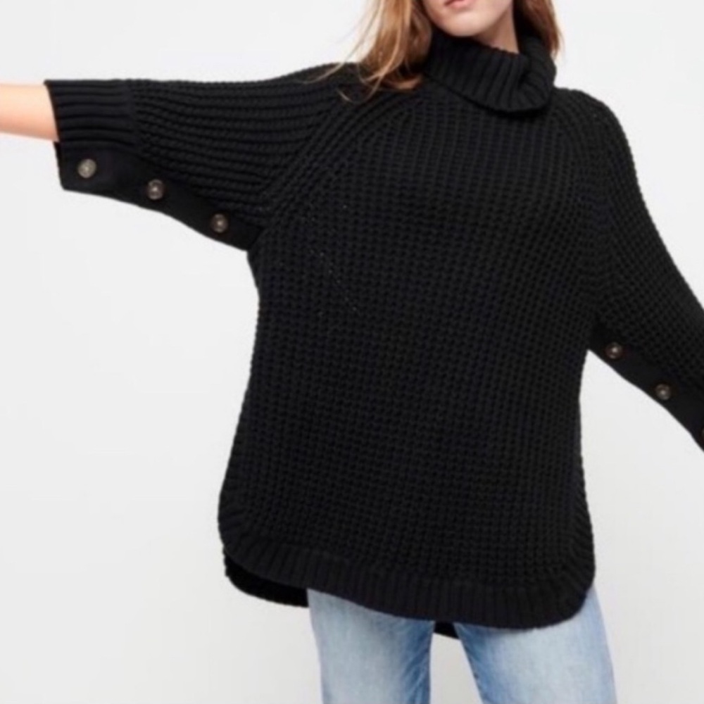 J.Crew Black Turtleneck Knit Poncho Sweater